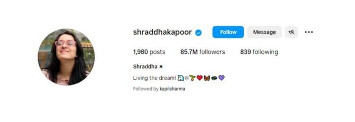 SHRADDHA KAPOOR INSTA HANDLE